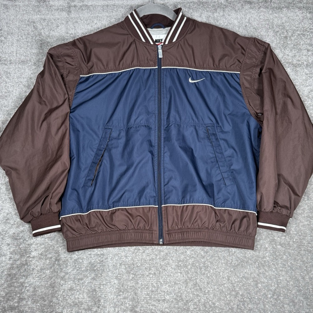 Nike Jacket Men's Medium Brown Blue Color Block‎ Full Zip Track 90s Vintage